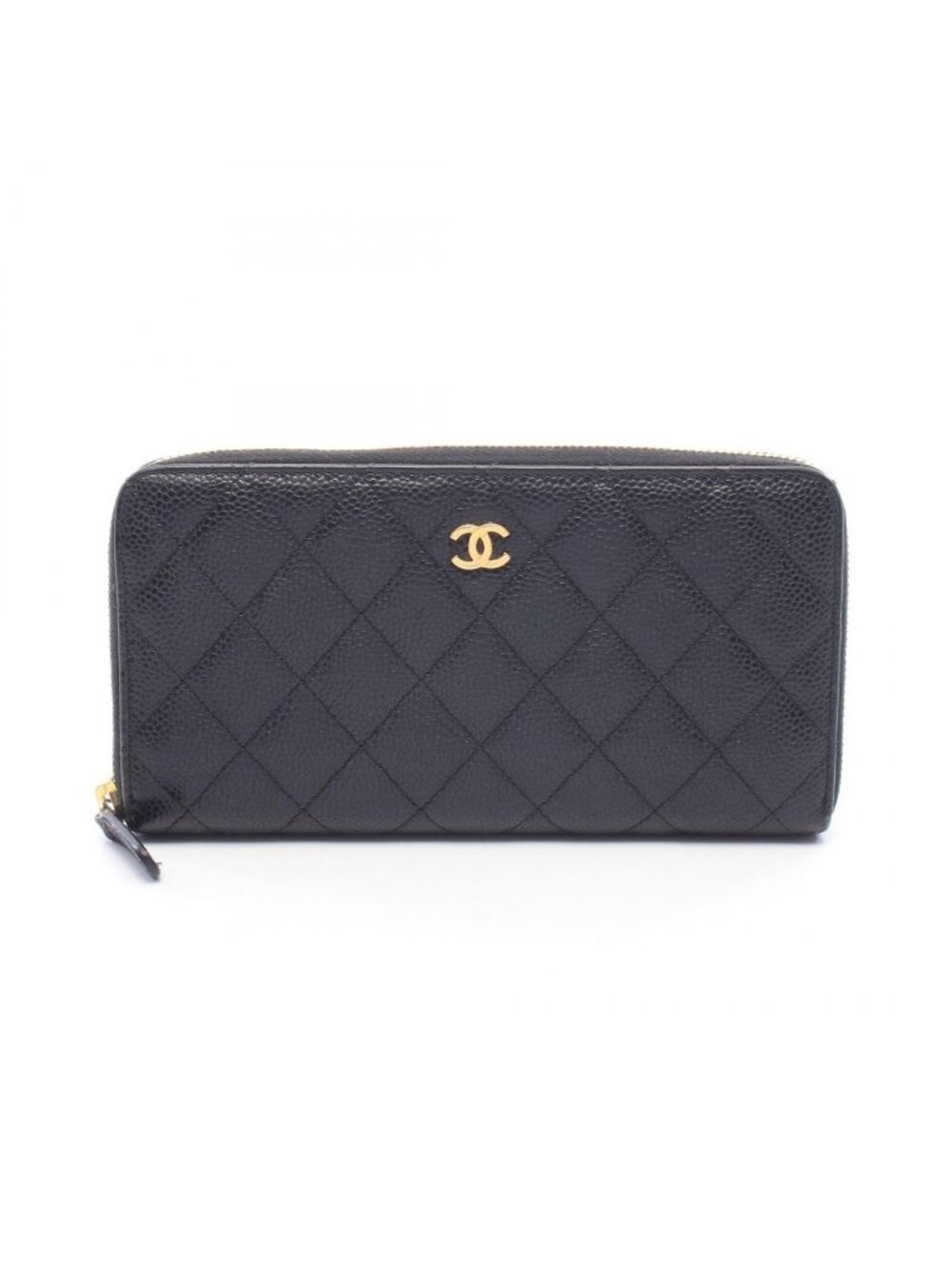 Chanel Round Wallet Quilted Black Caviar Leather